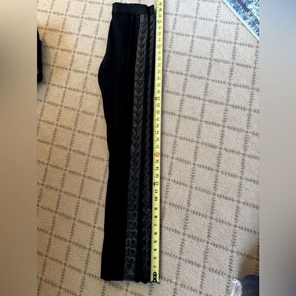 BCBG MaxAzria black leggings with faux leather side stripe with lacing NWOT S - Picture 3 of 6
